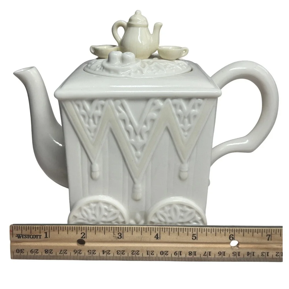 Vtg Lenox Butler's Pantry Tea Cart Teapot Porcelain Cream Miniature‎ Tea Set Lid